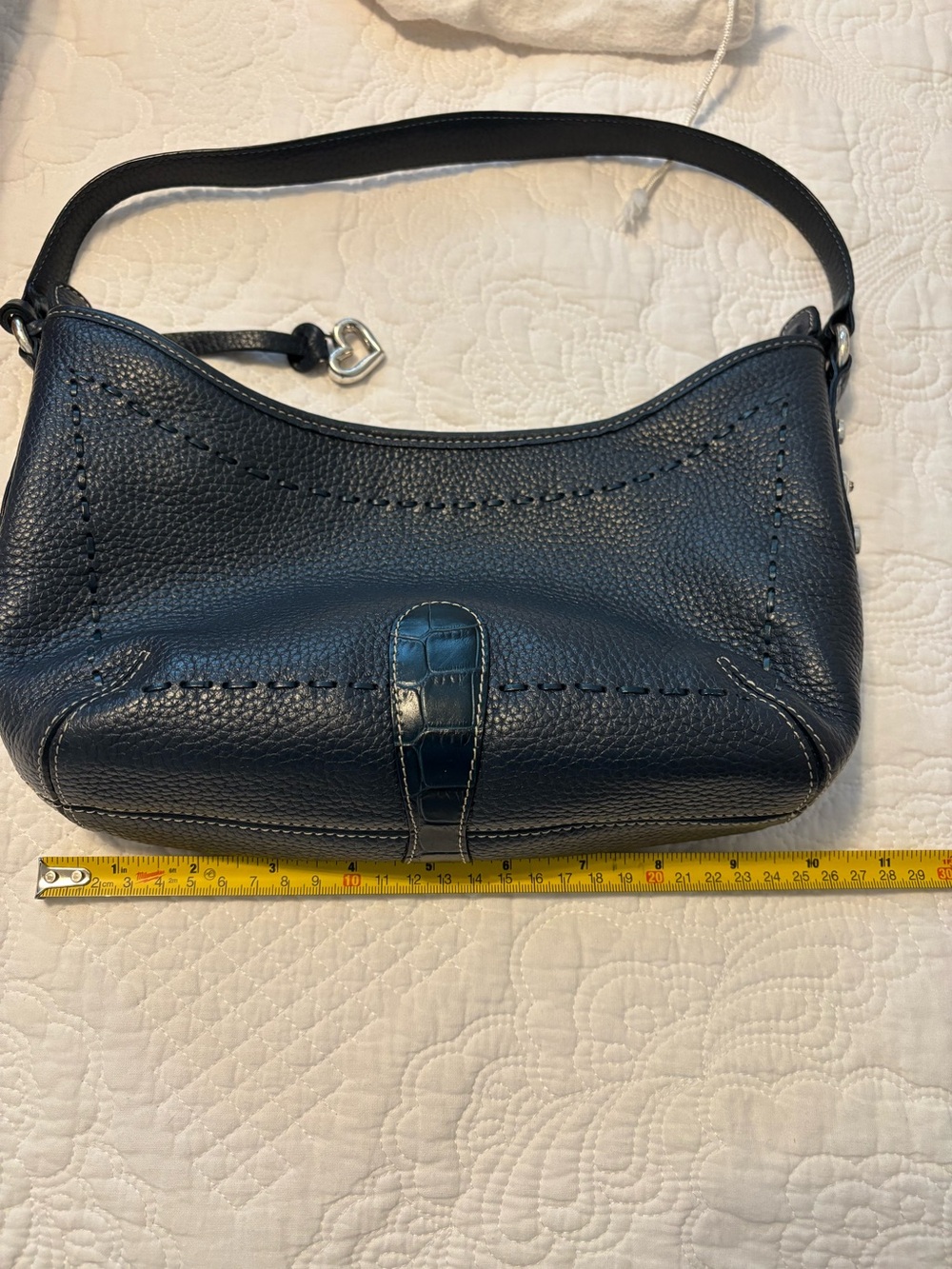 Brighton Navy Blue Pebbled Leather Shoulder Bag - Picture 8 of 11